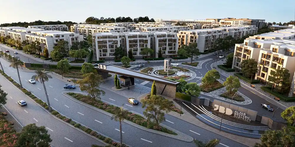 مدخل كمبوند الجار بريتش ديستريكت علي طريق السويس مباشرة